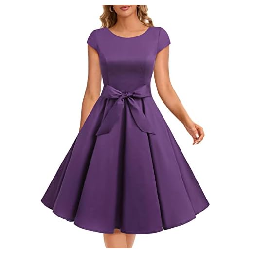 Dressystar Vestidos Coctel Corto Vintage 50s 60s Manga Corta Rockabilly Elegante Mujer Violeta XL