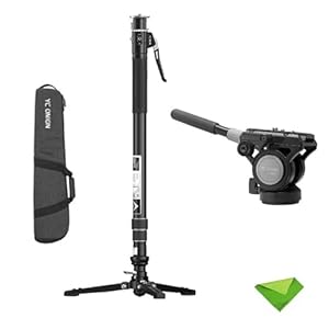 YC Onion Pineta Pro Carbon Fiber Monopod with FH60 Fluid Head and Pedal Base, Light Stand Lightweight Travel Monopod with Quick Release Plate for Sony Canon Nikon DSLR Cameras, Gimbal and etc