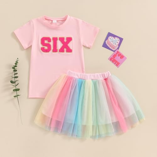Image of Toddler Girl Birthday Outfit 2 /3 /4 /5 /6 Print Short Sleeve Shirt 2nd /3rd /4th /5th /6th Tutu Skirt Summer Clothes
