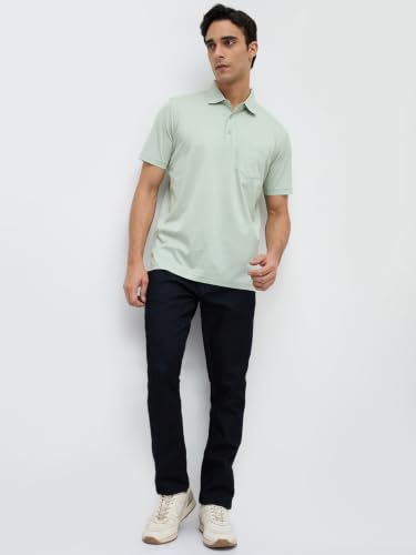 Image of Park Avenue Men Regular Fit Solid Pattern Pure Cotton Polo Neck Half Sleeve Casual T-Shirt