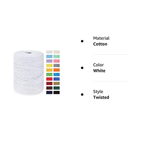 Macrame Cord 4Mm X 328Yd | 100% Natural Cotton Macrame Rope | 4 Strand Twisted Cotton Cord For Diy Crafts Knitting Plant Hangers Wedding Decor, White #TOP7