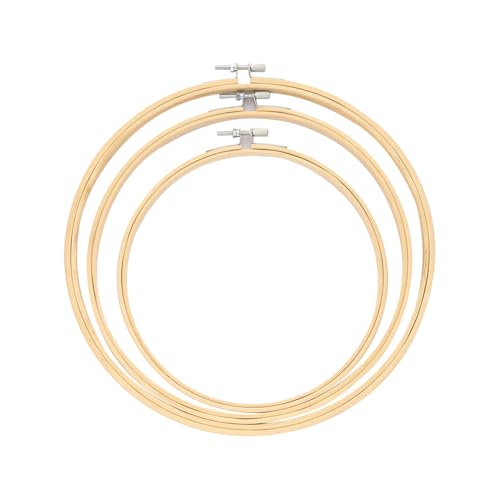 GSHLLO 3 Pcs Wood Round Embroidery Hoops Cross Stitch Rings Wooden Crafting Hoops Hand Sewing Circles Adjustable Frame Hoops Needlework Supplies