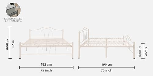 Image of Alto Metal King Size Bed Without Storage | Wrought Iron Double Bed with Headboard & Footboard | Sturdy Powder Coated Platform Bed King Size Cot for BedroomLivingRoom Ivory (75x72)