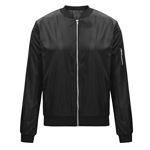 Generic Women's Bomber Jacket 2024 Casual Fall Coats Fashion Zip Up Long Sleeve Outerwear Windbreaker with Pockets, Large2