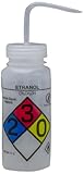 Bel-Art GHS Labeled Safety-Vented Ethanol Wash Bottles; 500ml (16oz), Polyethylene w/Natural Polypropylene Cap (Pack of 4) (F12416-0019)