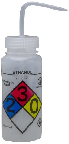 SP Bel-Art GHS Labeled Safety-Vented Ethanol Wash Bottles; 500ml (16oz), Polyethylene w/Natural Polypropylene Cap (Pack of 4) (F12416-0019)