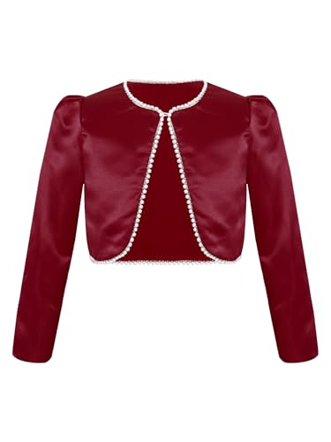 Kids Girls Long Sleeve Satin Flower Girl Bolero Shrug Cardigan Jacket for Wedding Birthday Party Dresses