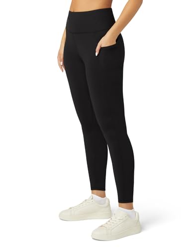 No Nonsense Leggings da Donna con Controllo della Pancia e Tasche, Pantaloni Sportivi a Vita Alta da Yoga, Nero, S