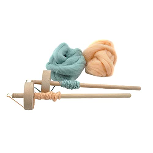 Lodokdre 2Pcs Drop Spindle for Spinning Wool Yarn Spin Top Whorl Drop Spindle Hand Carved Wooden for Beginners