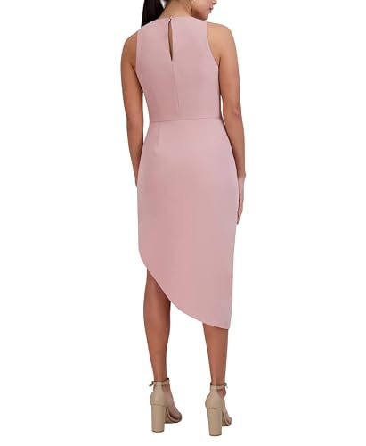 Bcbgeneration Women's Sleeveless Bodycon Midi Dress Round Neck Shirred Waist Asymmetrical Hem, Blush #TOP4