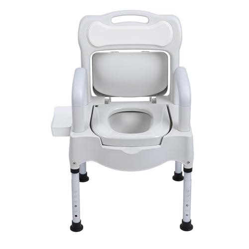 BARMI 3 in 1 ベッドサイド 便器チェア アーム付き、最大ベアリング 330ポンド/150kg 高さ調節可能 ベッドサイド トイレ 高齢者 障害者 高齢者 妊婦用 (16.3-21.3インチ)