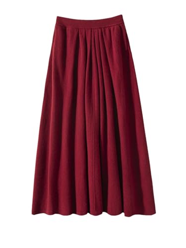 Women's Fall Winter Classics 100% Cashmere Knitted A-Line High Waist Cashmere Umbrella Skirts Burgundy One Size