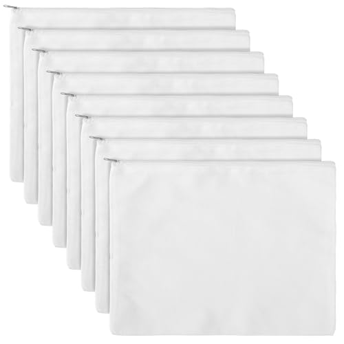 8 Pack Blank Canvas Makeup Bag, White 12 x 9 Inch Zipper Pouch Multipurpose Cosmetic Bag for DIY, Travel Organizer, Stationery Storage