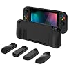 PlayVital AlterGrips Ergonomic Grips Cover for Nintendo Switch, [2 Design] Interchangeable Comfort Dockable Protective Case with Screen Protector & Thumb Grip Buttons Caps - Black