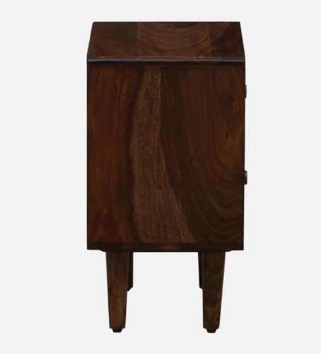 Image of MISAN Boston Solid Wood Bedside Table with Rattan Drawers Mid Century Night Stand for Living Room, Bedroom (SA - Brown)