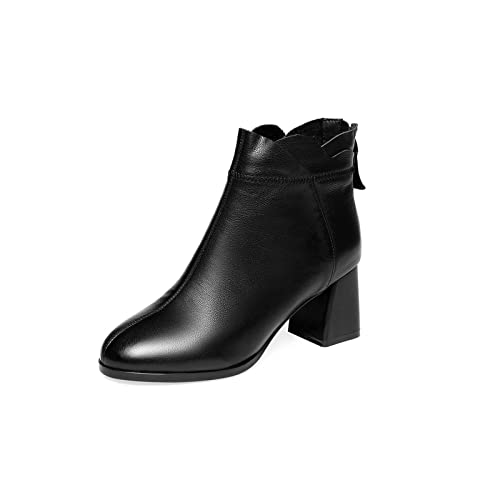 Bjdqcpasklca Botas de Mujer de Invierno Talla Grande 35-42 Mujer Tacones Altos Botas de Tobillo Black Ruffles Zapatillas de Mujer Invierno Ola Gruesa Cover