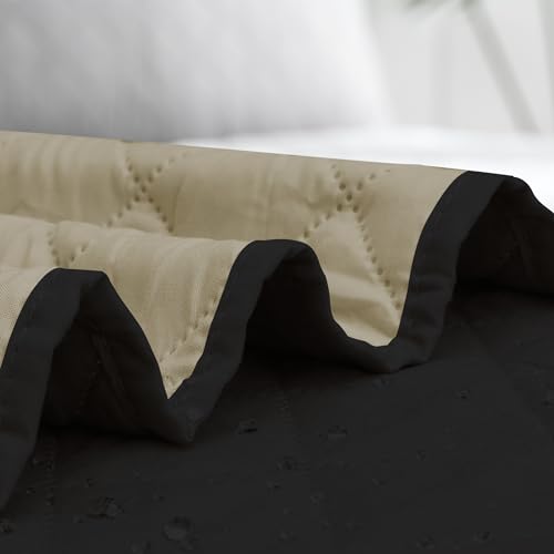 Image of Easy-Going Reversible L Shape Sectional Couch Cover 30 x 50 inches Rectangular Chaise Lounge Cover Loveseat Cushion Cover Furniture Protector for Pets Dog Cat (Black /Beige)