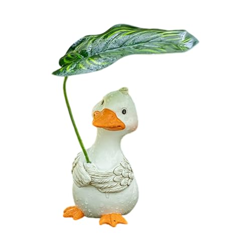 SUMMITDRAGON Statua in resina a forma di anatra che trasporta una foglia, decorazione da giardino e scrivania, per gli appassionati di attività all'aperto
