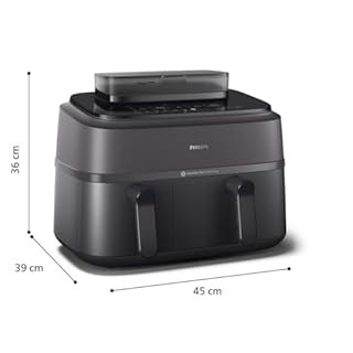 Philips Steam Airfryer 5000 Series Dual Basket - Airfryer & Dampfgarer in einem Gerät, 9L, RapidAir Plus Technologie, 19 Kochfunktionen, 90% weniger Fett, 2 Körbe, Dampfreinigung (NA550/00)