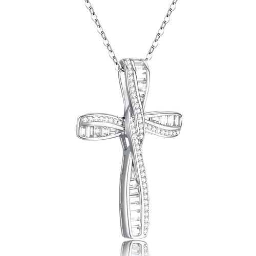 Cross Necklace for Women, 925 Sterling Silver Cross Necklaces, White Gold Cross Pendants,Cubic Zirconia Infinity Loop Cross Pendant Necklace