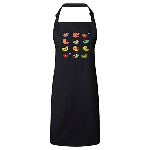 Tablier cuisine noir oiseaux multicolores de qualité premium pour enfant
