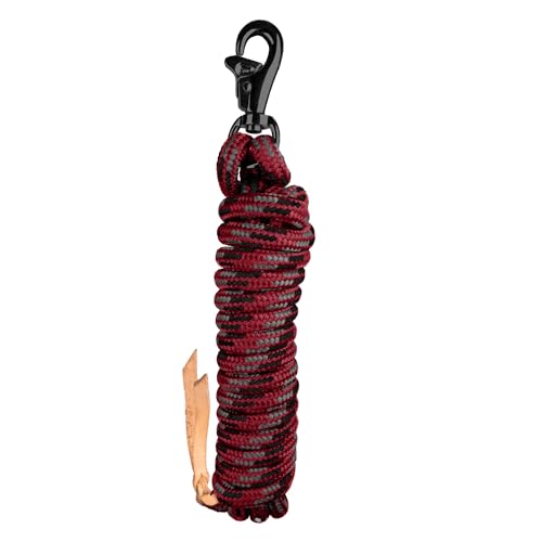 Kensington Clinician Equine Training Lead/Lunge Rope – 25ft Heavy Duty Braided Horse Lead with Swivel Bull Snap | Color: 165 - Merlot