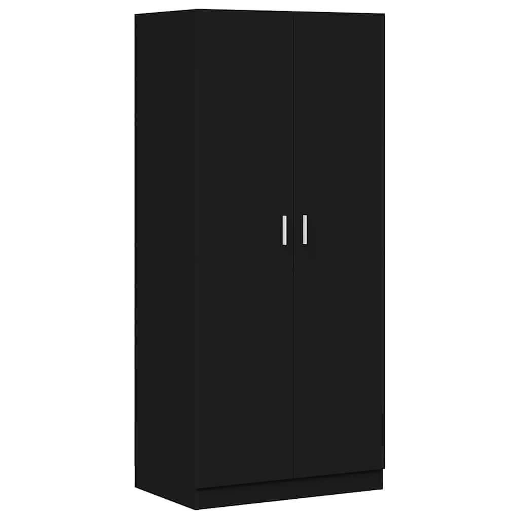 Armario negro 80 x 52 x 180 cm, material de madera con gran compartimento y barra colgante para guardar la ropa
