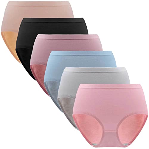 Yintry Bragas de Cintura Alta para Mujer, Bragas de algodón con Control de Abdomen para Mujer, Ropa Interior elástica, Bragas Cortas, Paquete de 6 S M L XL XXL (L, Estilo 1) Cover