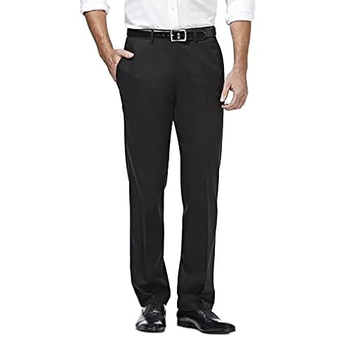 Haggar Men's Premium No Iron Khaki Straight Fit & Slim Fit Flat Front Casual Pant, Black, 34W x 30L Cover