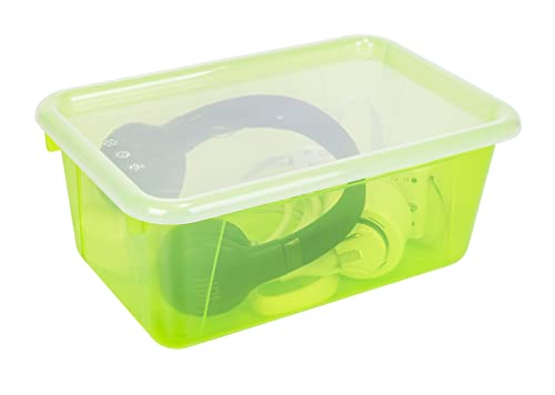 Image of Storex Small Cubby Bins - Plastic Storage Containers for Classroom with Non-Snap Lid, 12.2 x 7.8 x 5.1 inches, Tint Green, 5-Pack (62483U05C)