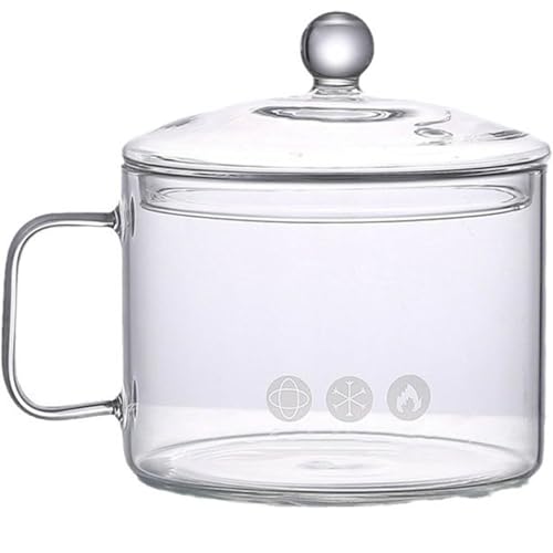 Yiustldd Cacerola de Vidrio, ollas Transparentes para cocinar con Asas Dobles de Madera, con Tapa y Asas Dobles para Cocina y Comedor,1.5L