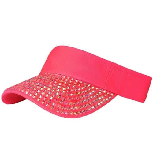 JNKET Women Rhinestone Empty Top Hat Sun Visor Hats Outdoor Sport Hat Visor Cap (US, Alpha, One Size, Medium, Rose red)