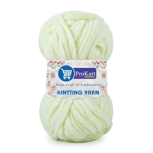 Image of ProKart Premium Blankie Wool, Plush & Cuddly, Chenille Yarn Supersoft Hand Knitting Wool Ball | Blanket Thick /Mottu Yarn Ball Suitable for Hand Knitting and Crocheting for Baby, Adult, Sweaters, caps, Throws, Home Furnishing, Scarves, Blankets (Cream, 100gms x 1 Pack)