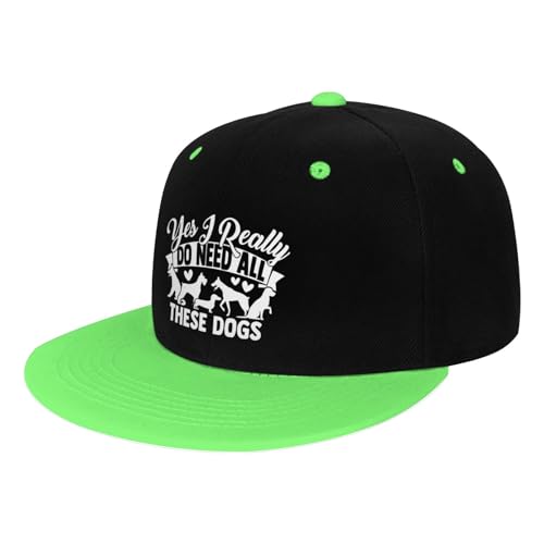 Need All These Dogs Flat Brim Hat Boys Girls Fashion Hip Hop Adjustable Flat Bill Hat Green