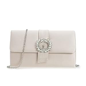CHARMING TAILOR Evening Bag Diamantes Embellished Satin Clutch Purse for Woman Classy Party Handbag with Beaded Brooch