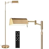 SUNMORY Dimmable LED Pharmacy Floor Lamp, 16W/1500LM Bright Reading Floor Lamp with Remote & Touch Control, 350°Swing Arm, Adjustable Task Craft Standing Lamp for Living Room Bedroom Office, Gold
