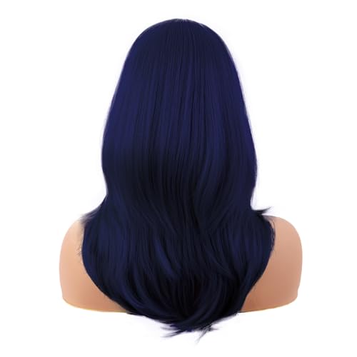 Image of MapofBeauty 20 Inch /50 cm Long Layered With Bangs Straight Synthetic fiber Shoulder Length Hair for Daily Use or Party Wig (Midnight Blue)