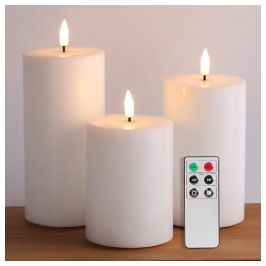 Eywamage White Flat Top Flameless Candles with Remote, Flickering Real Wax LED Battery Candles D 3" H 4" 5" 6", 3 Pack