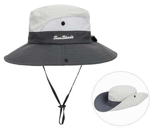 Image of Sun Hat for Women Summer UV Protection Beach Hat Wide Brim Mesh Bucket Fishing Hat with Ponytail Hole Foldable Packable Hat
