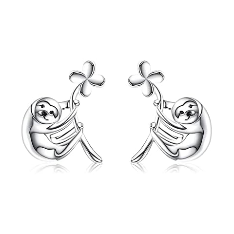 925 Sterling Silver Sloth Earrings, Lovely Sloth Animal Small Stud Earrings, Gifts for Women Gift Cover