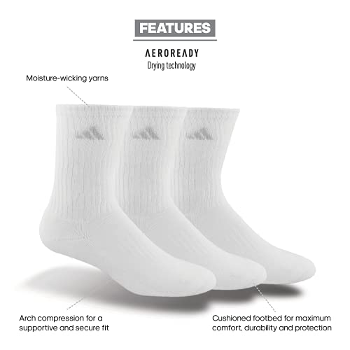 Adidas Women's Cushioned Crew Socks (3-Pair), White/Clear Onix Grey, Medium #TOP1