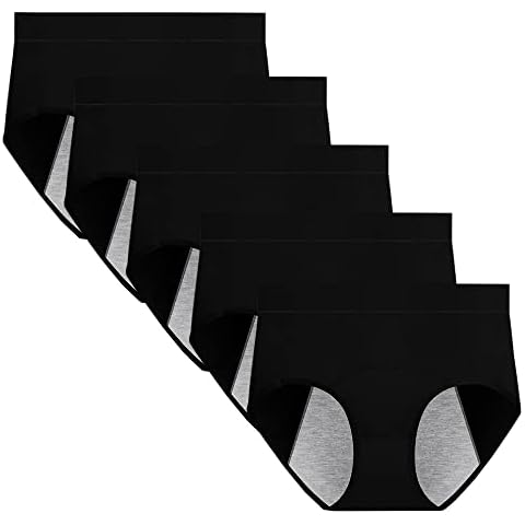 Anntry Women Period Pants Mid-High Waist Postpartum Underwear Leakproof Menstrual Cotton Knickers Pack of 5 (XL, 5Black) Cover