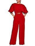Jumpsuit for Women Dressy Elegant Plus Size Wide Leg Pant Suit Casual One Piece Outfits Red 2XL