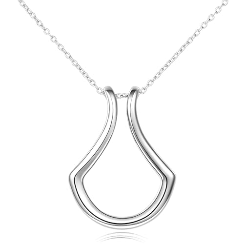 Collier porte-bague de luxe en argent sterling et pendentif wishbone géométrique précieux