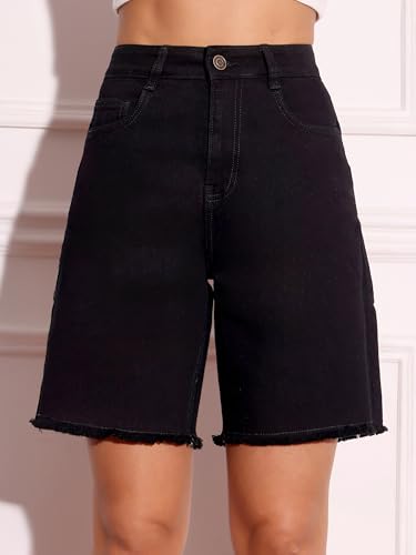 Image of Miss Chase Women's Relaxed Fit Mid Rise Highly Distressed Regular-Length Denim Shorts