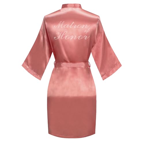 Image of Women's Bride Bridesmaid Robes Short Satin One Size Silver Rhinestones Wedding Party Getting Ready Sleepwear