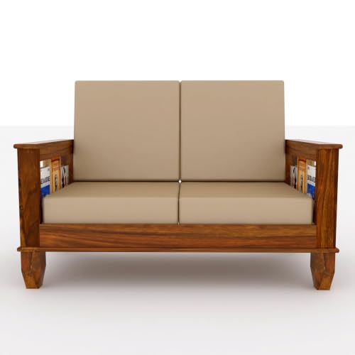Image of Sheesham Wooden 2 Seater Sofa for Living Room | Rosewood 2 Seater Cushion Sofa for Home & Office | Solid Wood Sofa Set for Lounge (Honey, 2 Seater)