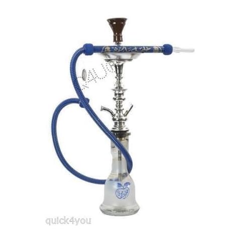 KM Khalil Mamoon Shisha Hookah Genuine Egyptian sheesha pipe Cafe Style With 175CM Hose Washable (Blue) Cover