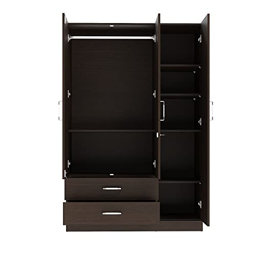 Image of Wakefit Wardrobe | 1 Year Warranty | Engineered Wood Almirah, Cupboard for Clothes Storage | 3 Door, 1 Drawer, 1 Hanging Space | Organza Plus - Wenge