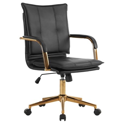 MOJAY Mid-Back Ergonomic Leather Office Desk Chair, Modern Upholstered Computer